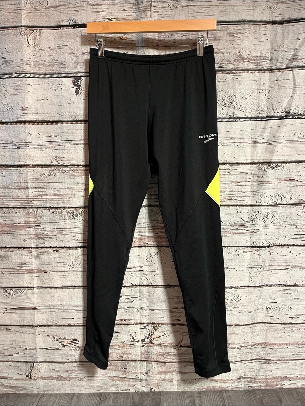 Brooks Black Track Joggers with Neon Yellow Accents